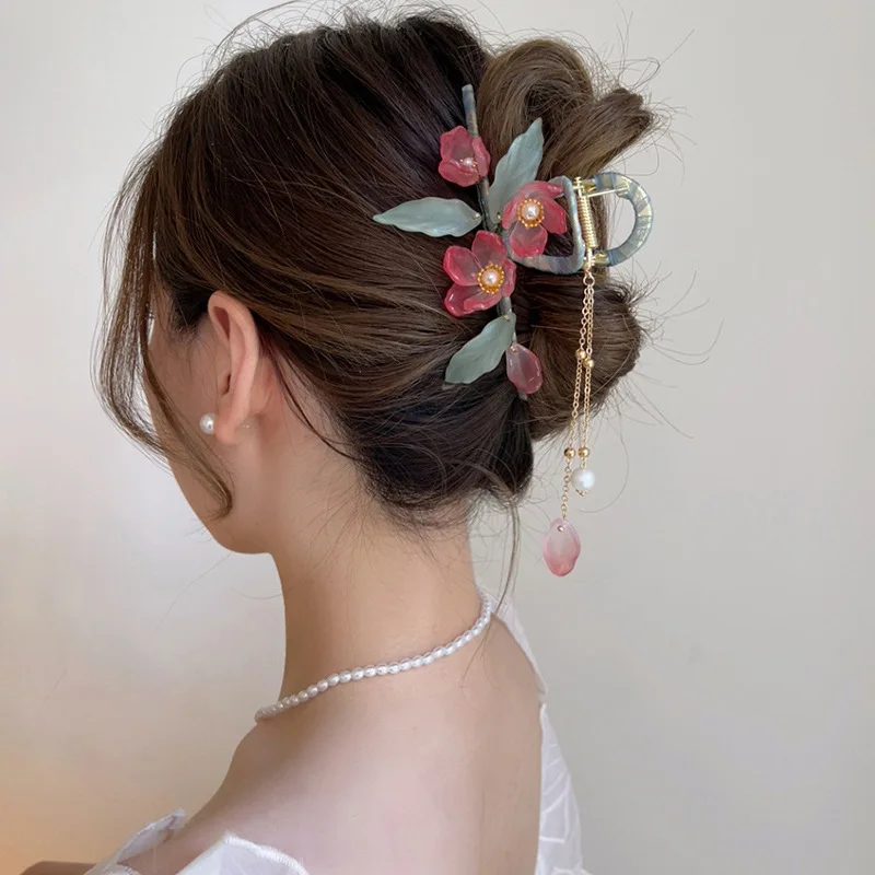 Exquisiteness lotus hairpins female summer back head  shark clip Hanfu antique temperament catch clip hairpin headdress large