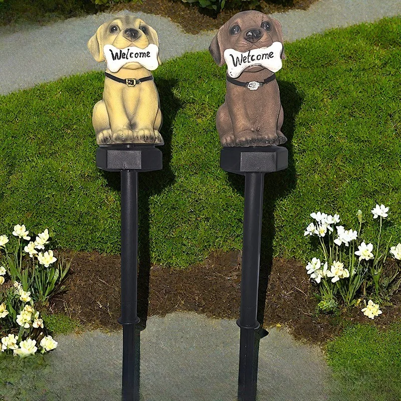 

Газонные фонари из смолы на солнечной энергии для атмосферного украшения, газонные фонари для маленьких собак для садов и дворов