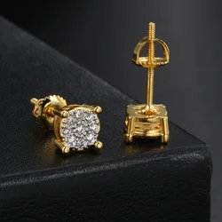 New Round Zircon Earrings For Women Men Gold Color AAA+ Cubic Zirconia Ear Accessory Hip Hop Jewelry Gifts Wholesale OHE173