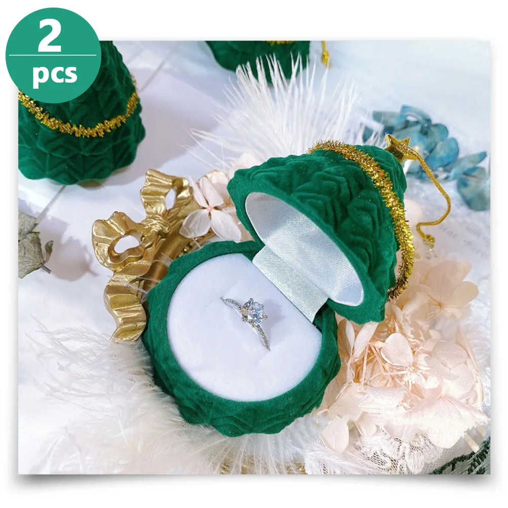 

2pcs Xmas Tree Jewelry Storage Case Durable Plastic Earrings Ring Box Organizer Lightweight Cartoon Decoration Display Wrapping