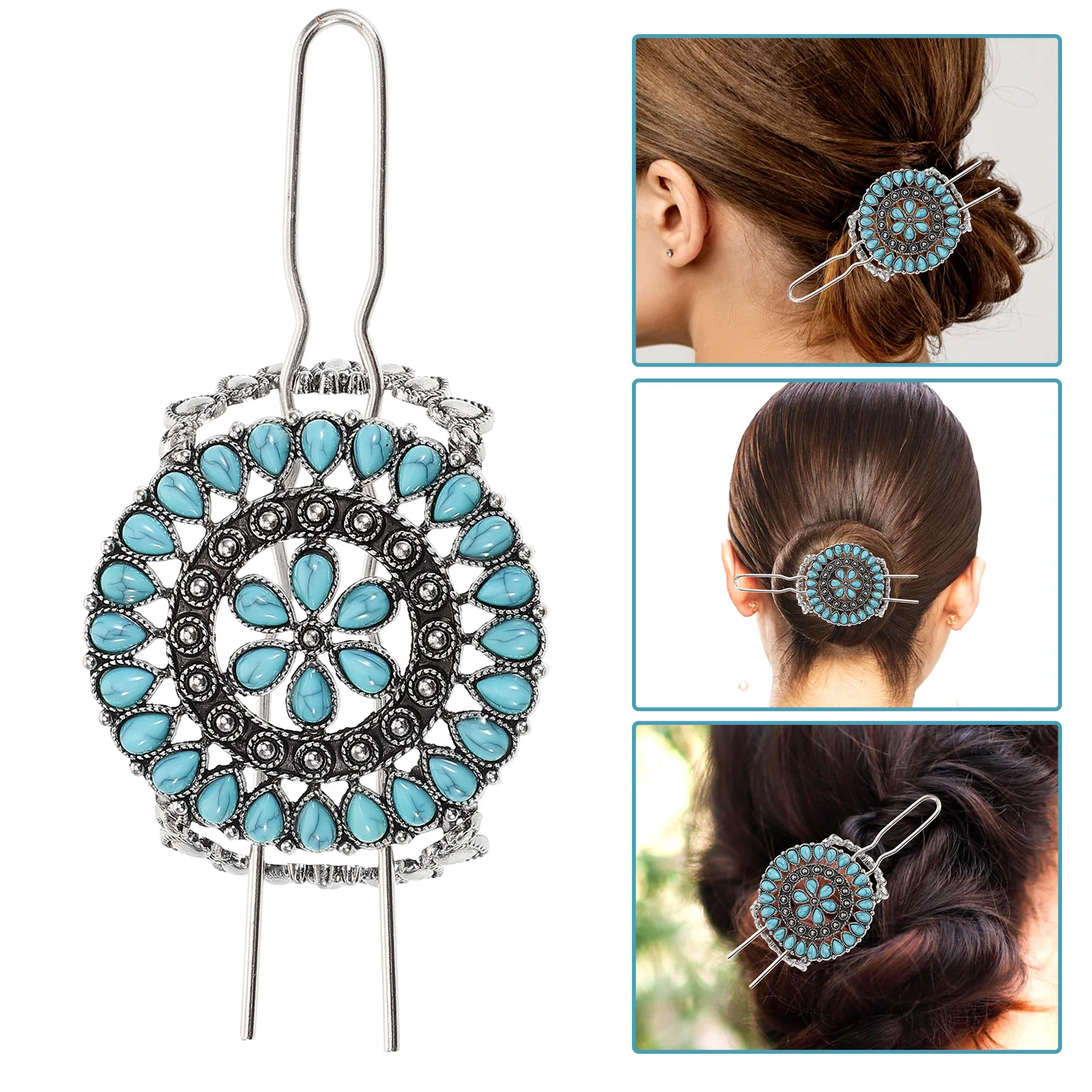 Retro Turquoise Hair Fork Delicate Women Hairpin Chinese Style Hair Ornament Retro Hair Stick Hair Holder Fork