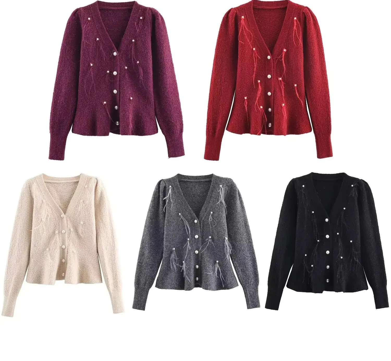 

Свитер с перьями тяжелой промышленности, женский зимний новый темпераментный тонкий кардиган с v-образным вырезом, свитер