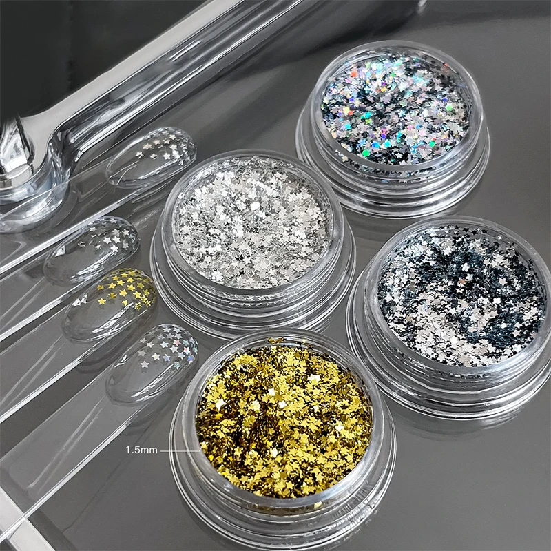 1 doos 3D glanzende ster nail art pailletten ster glitter pailletten vlokken DIY manicure ornamenten nagelbenodigdheden