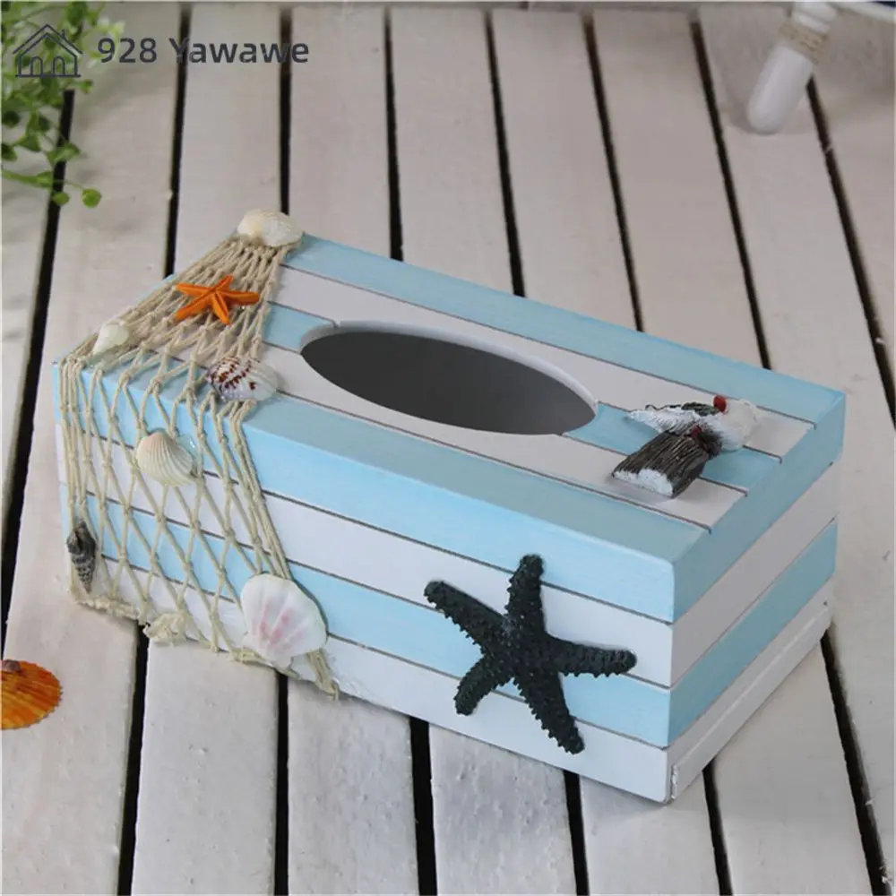 

Handkerchief Box Wooden Marine Restaurant 24cm Wood Board Living Room Decoration Storage Box Decorative Creative Napkin Holder
