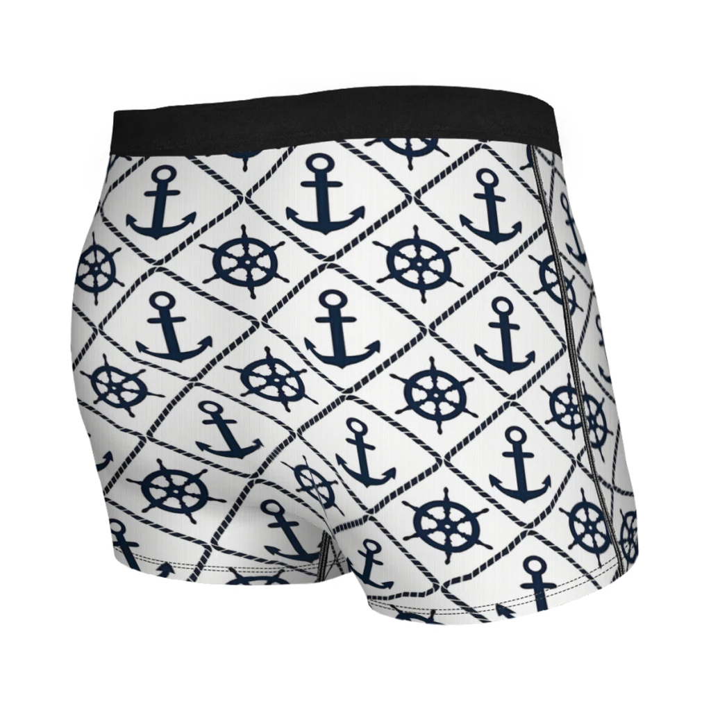 Anchor and Wheel Nautical Navy and White Navigation Underpants Breathbale Panties Male Underwear Sexy Shorts Boxer Briefs