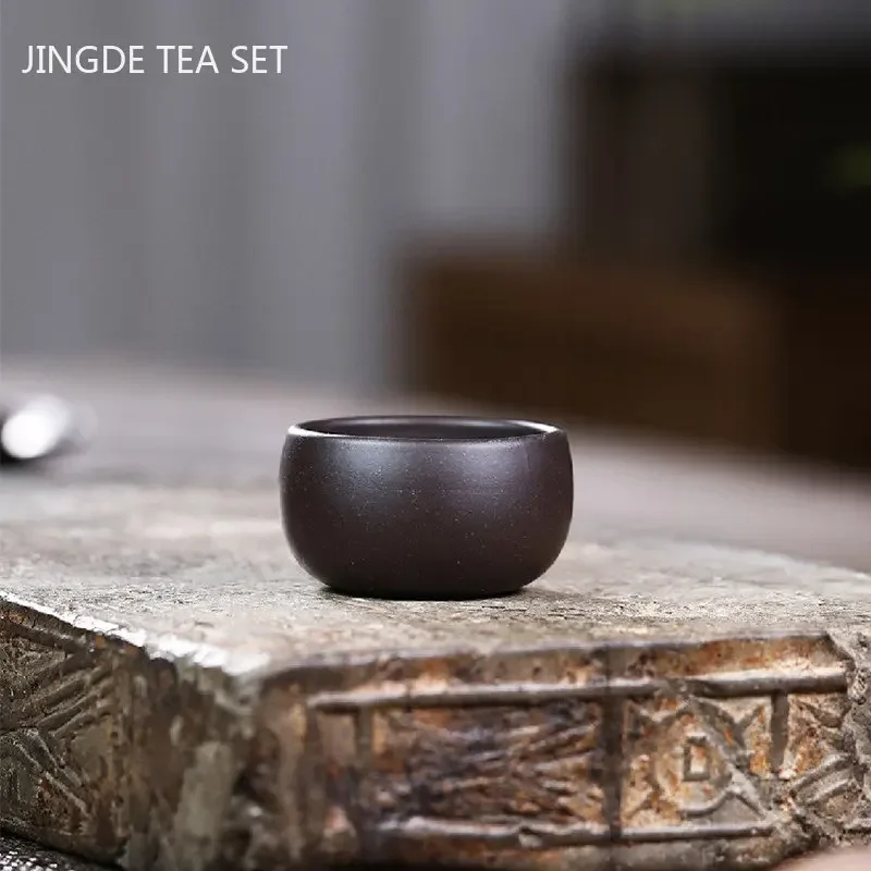 2pcs Chinese Purple Clay Teacup Portable Personal Single Cup Traditional Beauty Tea Set Handmade Custom Zisha Tea Accessories