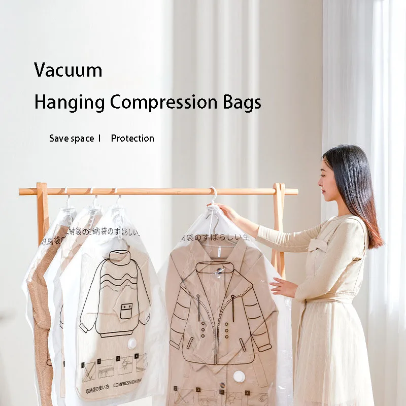 

Vacuum Compression Bag Air Extraction Dust Proof Hanging Compression Bag Cotton Clothes Coat Storage Bag Household Organizing