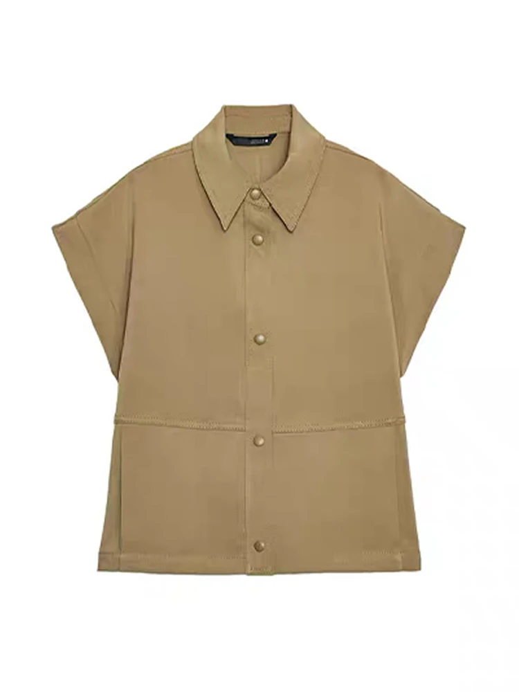 

Street Single Breasted Jacket Suit Women Lapel Short Sleeve Pockets Jackets Straight Wide Leg Pant 2025 Autumn Lady Chic Outfits