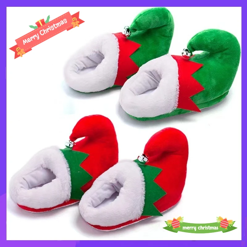 

Новые рождественские домашние тапочки с милым Санта-Клаусом и рисунком, плюшевые однотонные женские теплые тапочки с тканевой подошвой