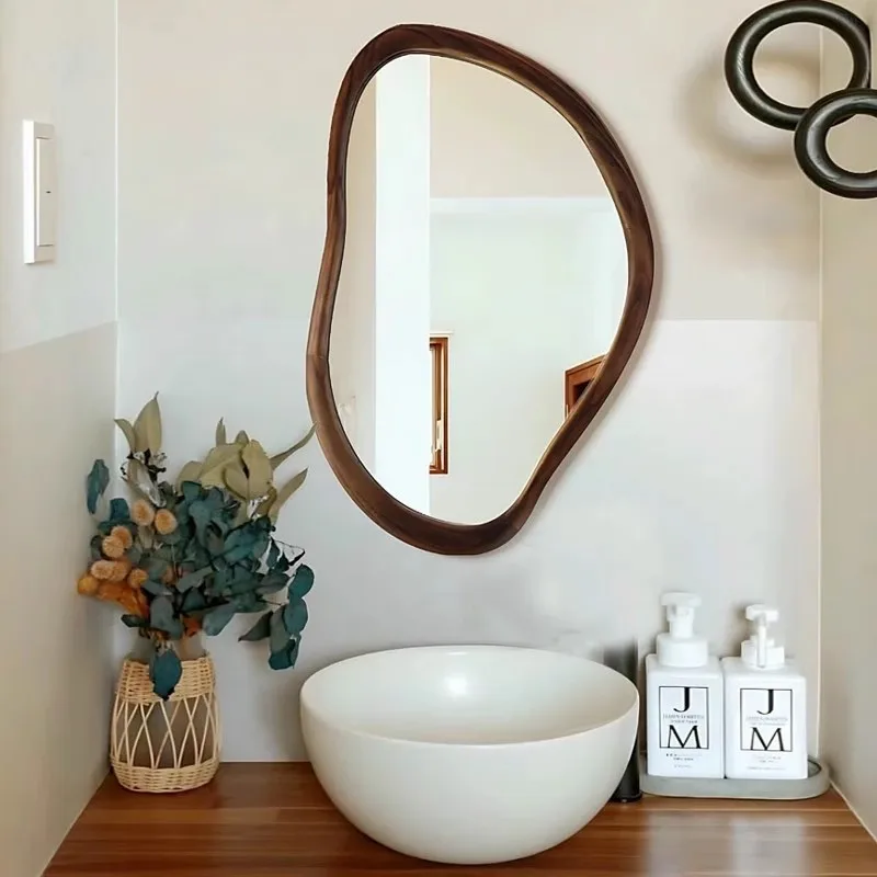 Customized Hotel Supplier Bathroom Wall Mirror Irregular Wooden Home Decoration Wholesale Bathroom Mirror LED Can Be Customized