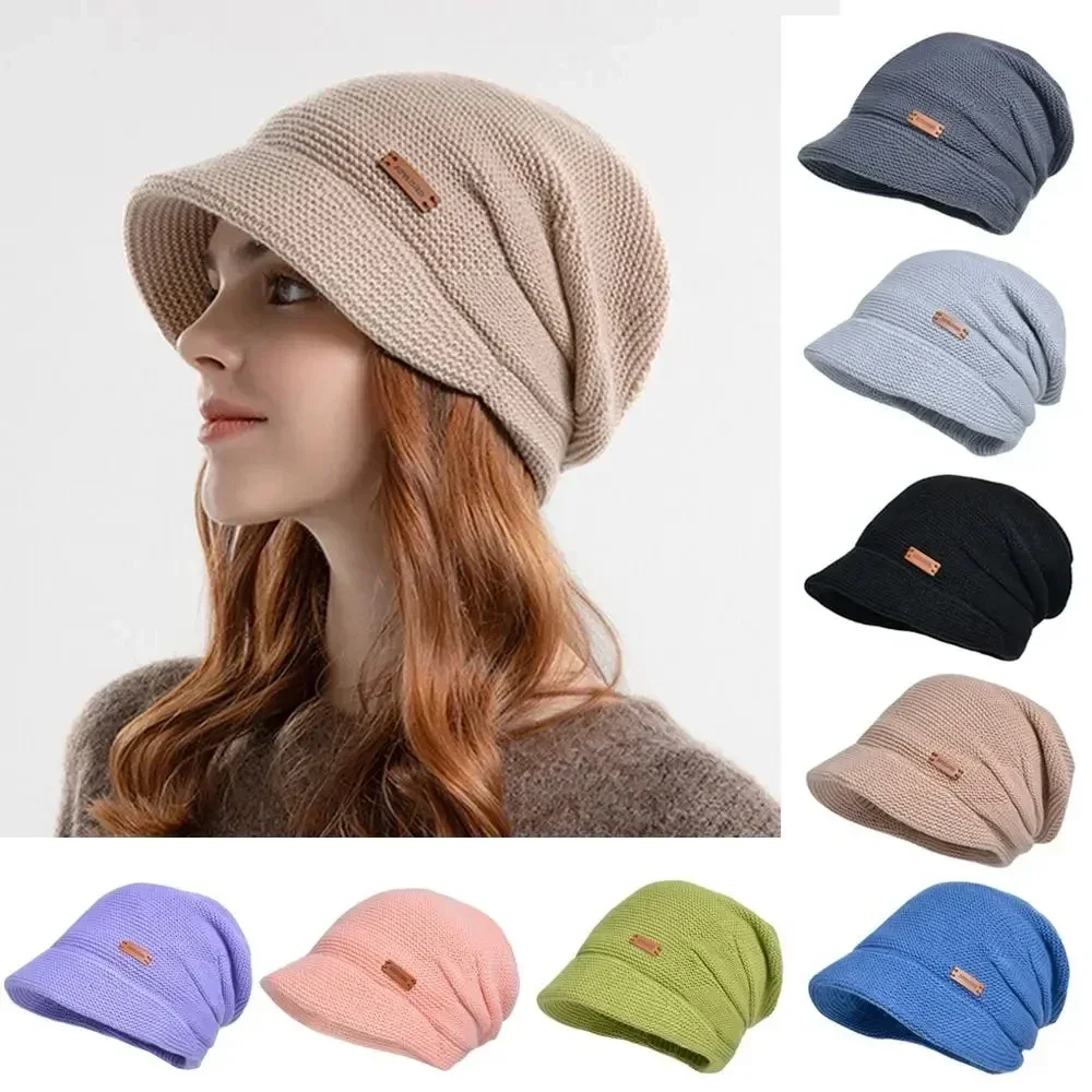 

Autumn Winter Soft Plush Knitted Hat Women Girl Warm Thickened Fleece Lined Beanies Short Brim Casual Outdoor Windproof Bonnet