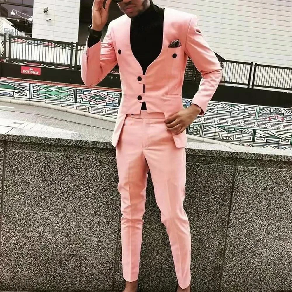 

2024 Tailor-Made Pink Groom Tuxedo Fashion Design Men Suit Prom Wedding Party Mens Suits Costume ( jacket+Pants)