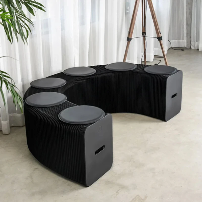 Telescopic Folding Stool Ottoman Activity Long Bench Kraft Paper Stool 42cm High 6 Seat Bearing Weight 1900kg Space Saving