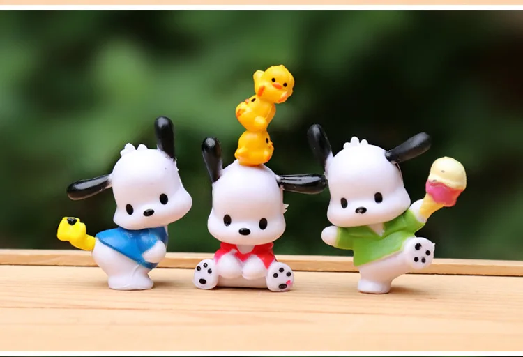 MINISO Toys Kawaii Pochacco Hello Kitty Melody Kuromi Dolls Action Anime Figures PVC Model Kids Toys for Children Birthday Gifts