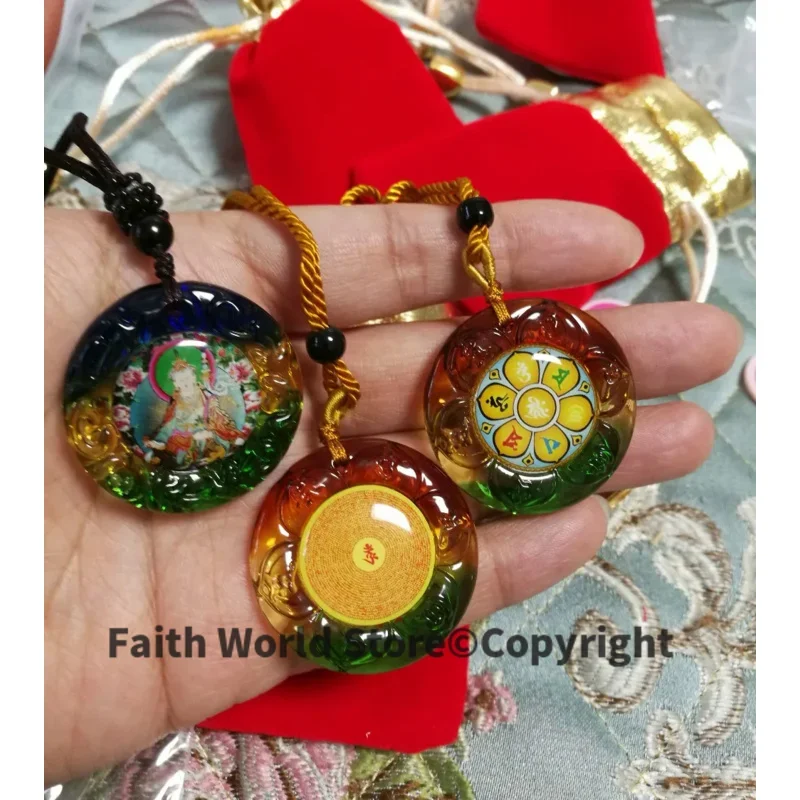 3PCS - Greco-Buddhist pocket travel efficacious Mascot # Guru Padmasambhava Buddha Mantra Safety symbol Crystal Pendant Amulet