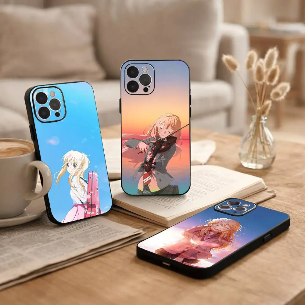 

Anime-Your Lie in April-Kaori Miyazono Phone Case For iPhone17 16 15 14 13 12 11 Pro Max Plus,5G Soft Black Case