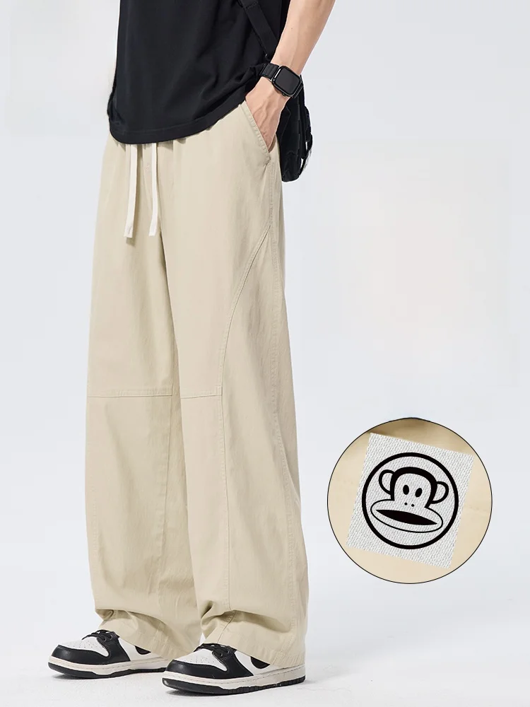 

PaulFrank Khaki Loose Straight Leg Casual Trousers for Men Spring Trendy Brand Japanese Sle Comfortable Long Pants