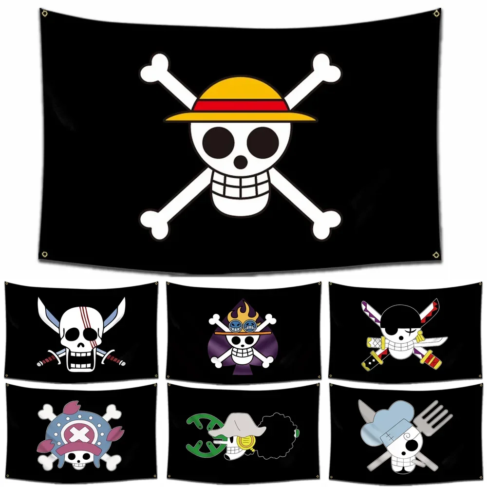 

Anime One Piece Pirate Skull Flag Home Bedroom Wall Decor Banner Painting Luffy Straw Hat Pirates Flag Toys for Children Gift