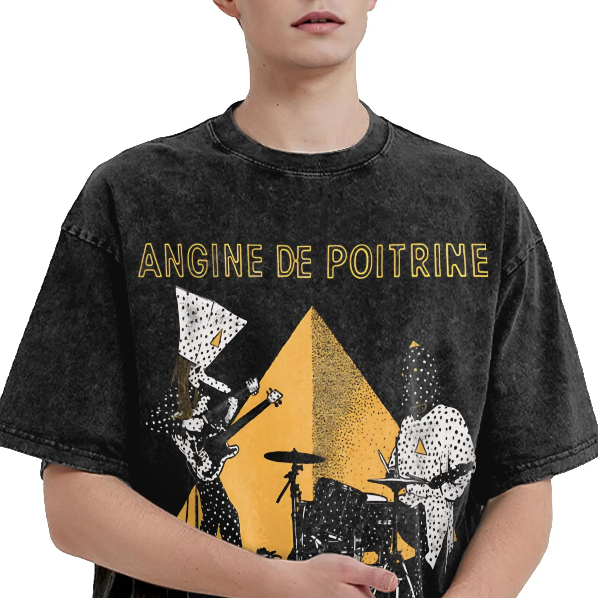 Music Band Angine de Poitrine  Vintage Washed T-Shirt Men Women  Funny Pure Cotton Tees O Neck Short Sleeve T Shirts Summer Tops