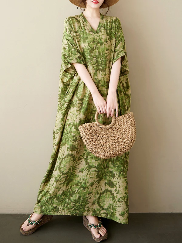 

Женская длинная юбка большого размера, повседневная, в пол, летняя, новая, в художественном ретро-стиле, с V-образным вырезом, из хлопка и льна, с принтом и цветовыми блоками