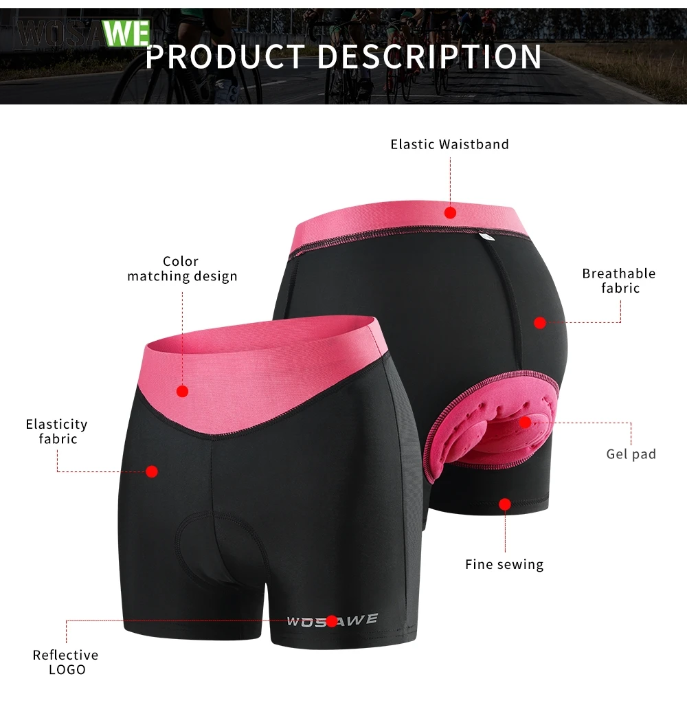 WOSAWE pantaloncini da ciclismo da donna bicicletta confortevole intimo sportivo collant a compressione Gel 3D pantaloni corti da bici imbottiti pantaloncini MTB