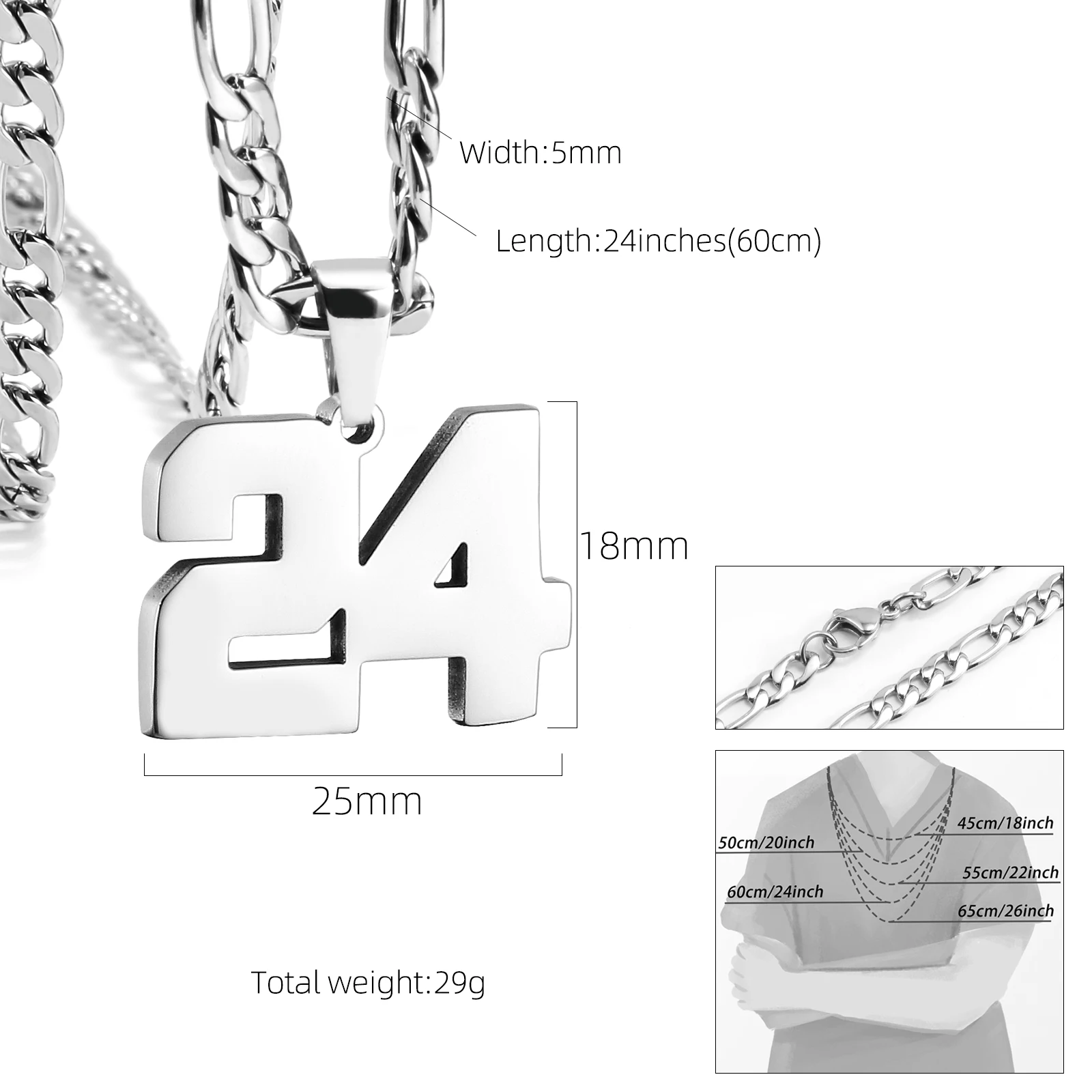 0-99 Number Pendant NK Necklaces for Men Women Kids Girls Team Stainless Steel Choker Figaro Chain Fashion Jewelry Customizable