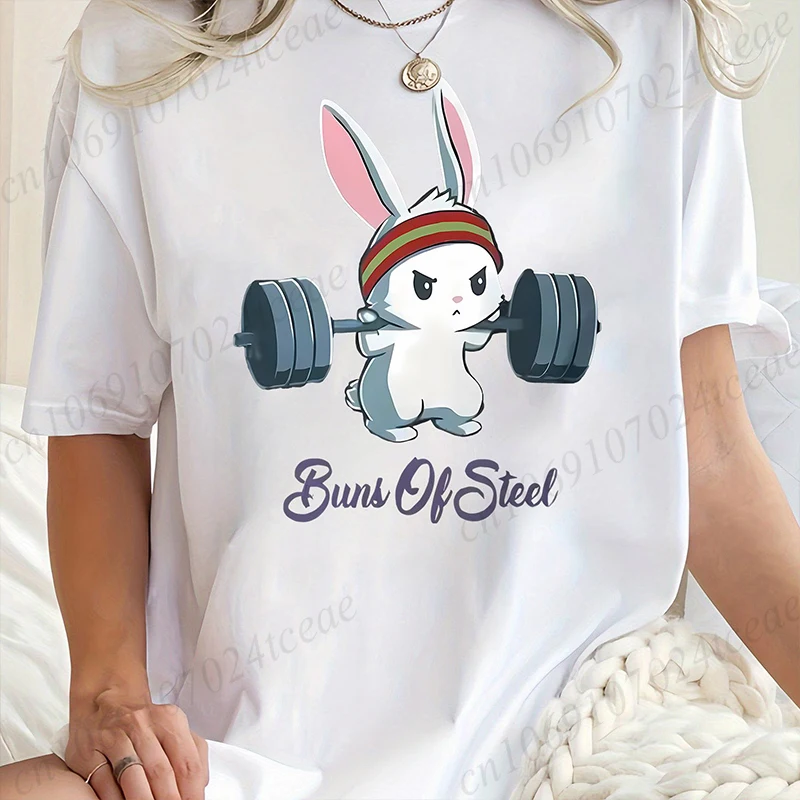 Buns of Steel T-shirts for Women Fitness Rabbit Bunny Lover Gym Workout Tees Shirt Fashion Hip Hop Streetwear Female Clothing