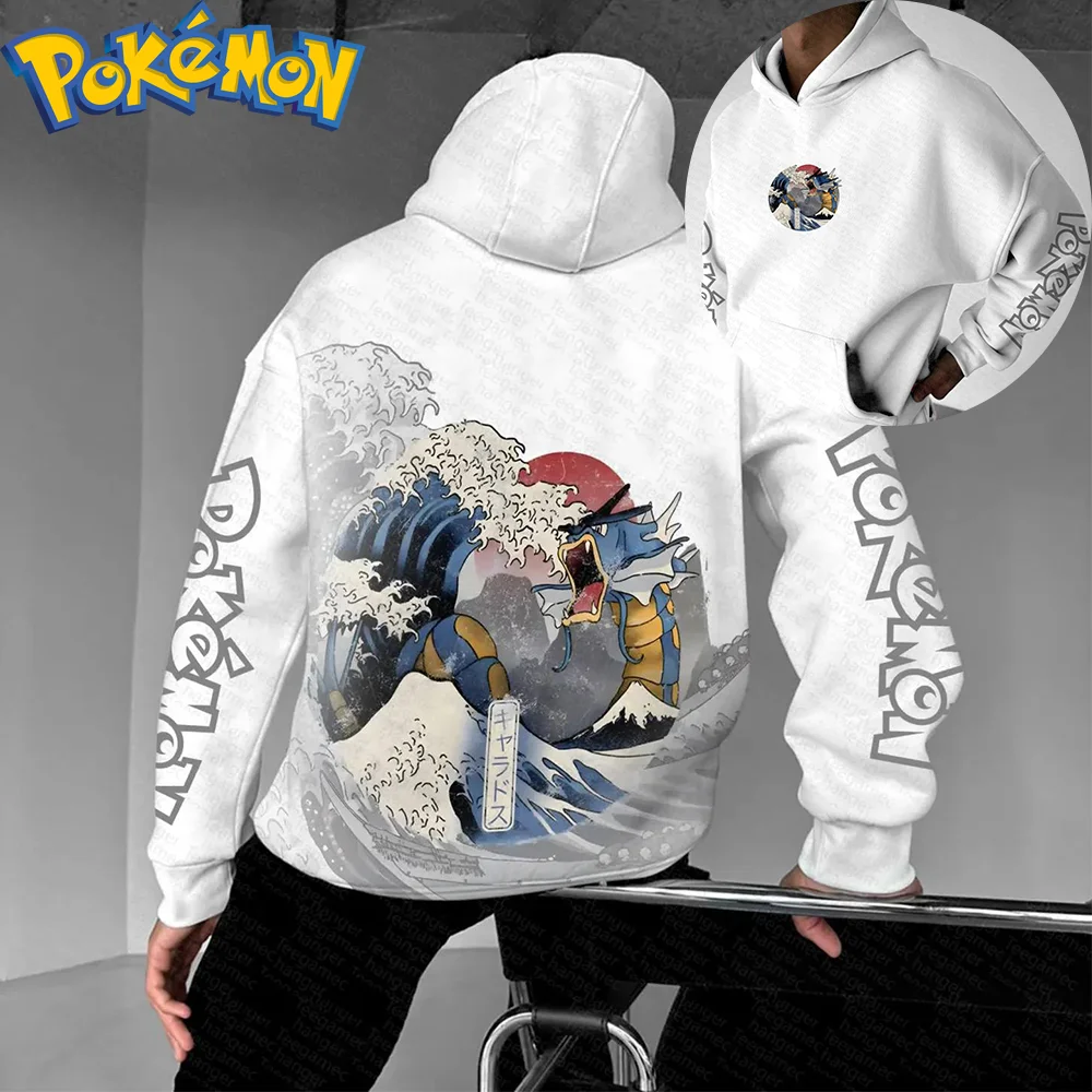 Pokemon Anime Gyarados Baumwolle Hoodie Harajuku Hosen Set Blau Meer Welle Drachen Muster Zwei Stück Outfit Casual Streetwear