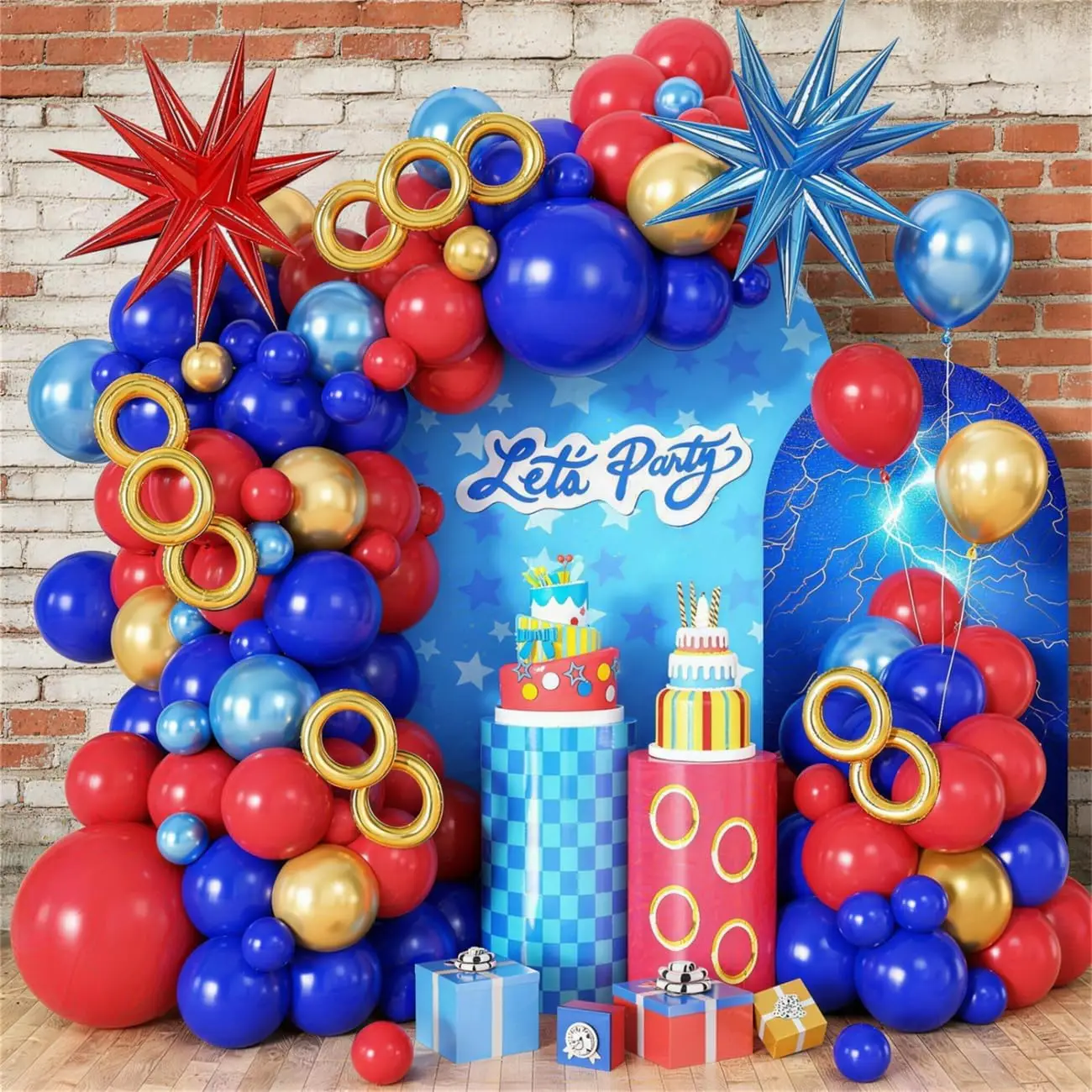 108Pcs Red Blue Gold Balloons Arch Garland Kit for Birthday Wedding Graduation Anniversary Decorations
