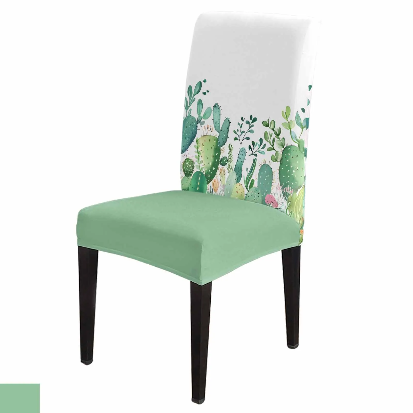 

Watercolor Green Cactus Chair Cover for Dining Room Spandex Stretch Seat Cover for Wedding Banquet Party Seat Case