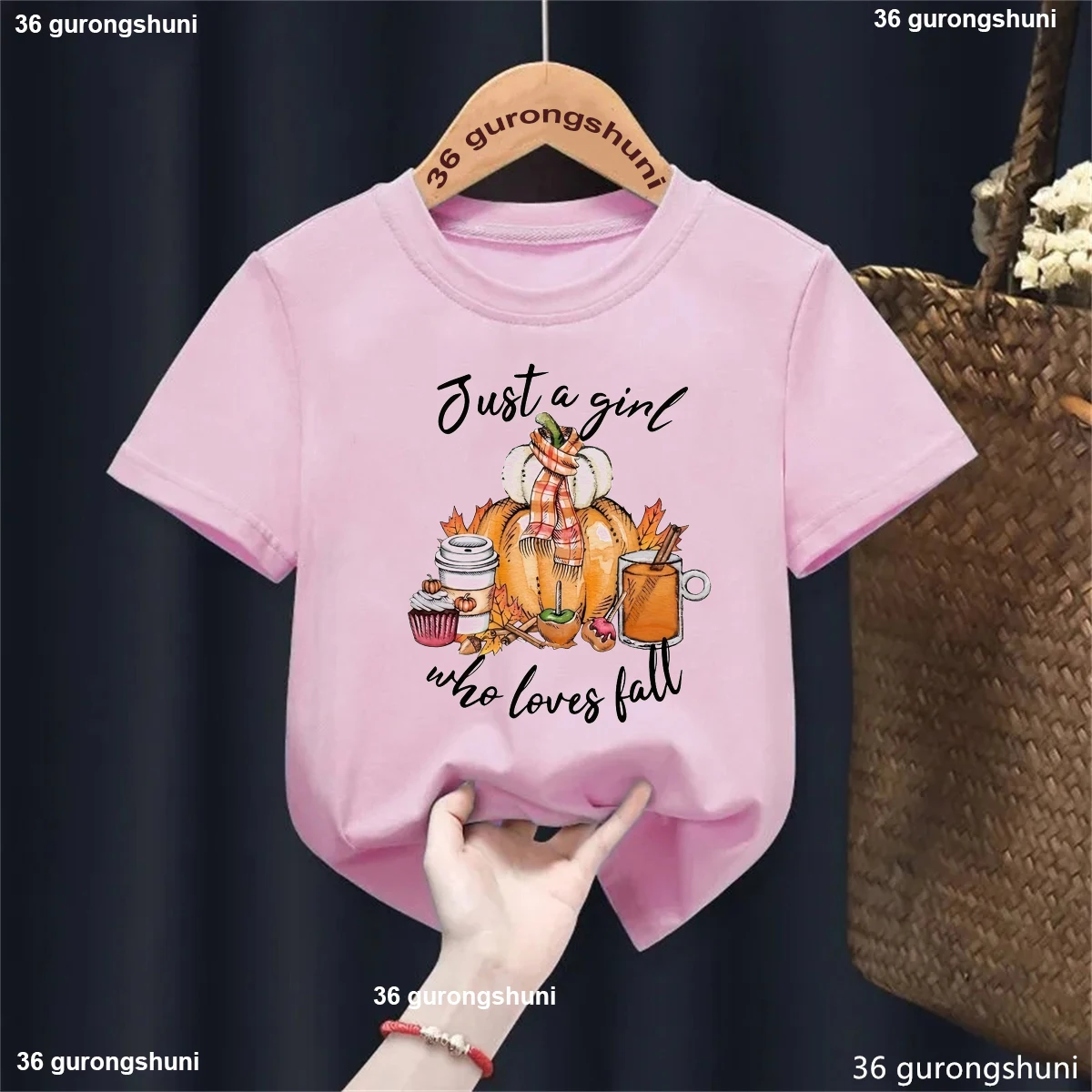 Just A Girl Who Love Fall Graphic Printed T Shirt Girls Thanksgiving Kids Clothes Pumpkin Tea With Milk T-Shirt Harajuku Shirt