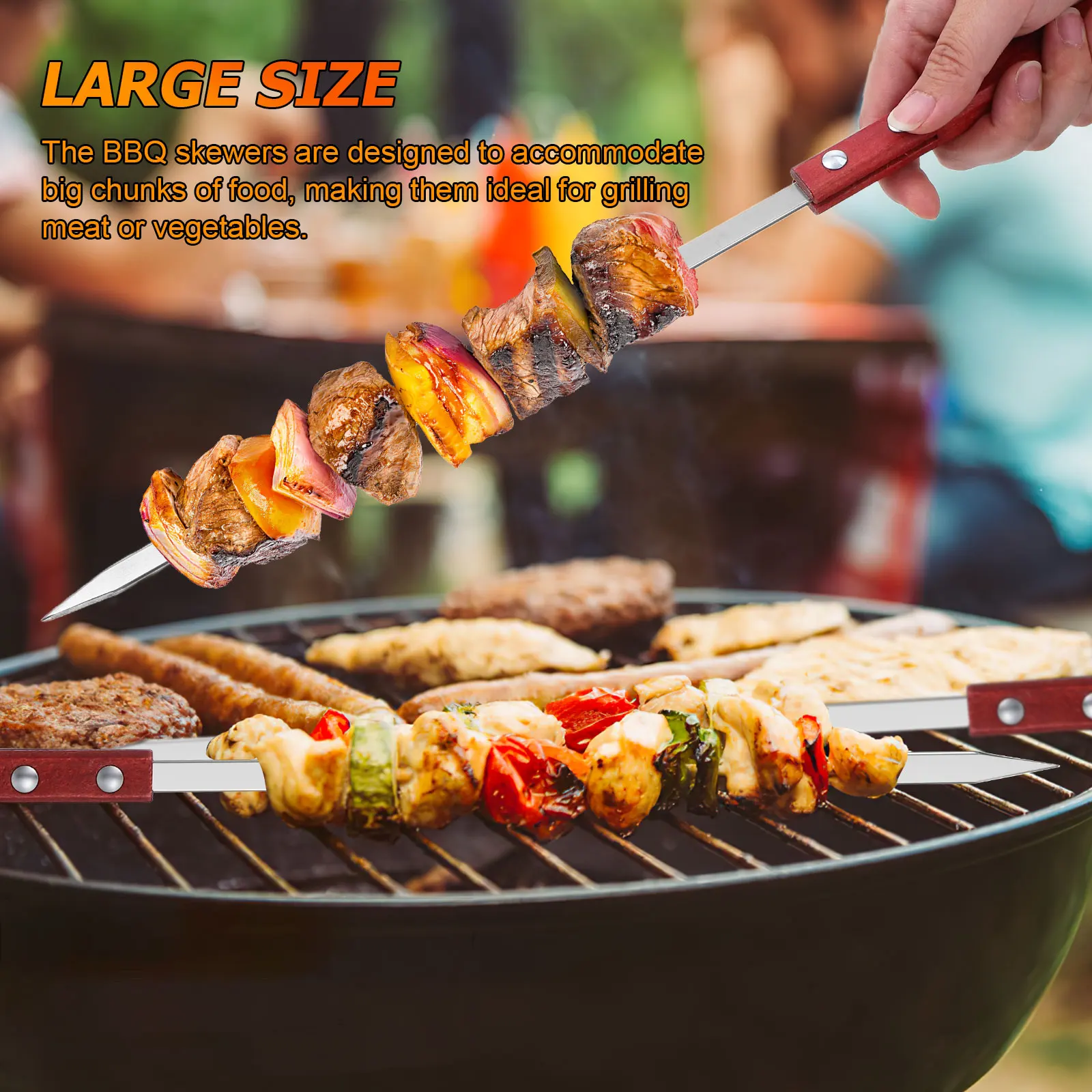 

6 Pcs Stainless Steel BBQ Skewers 40cmx10mmx2mm Large Flat Grilling Sticks Marshmallow Roasting Kebab Tools Kitchen Bar
