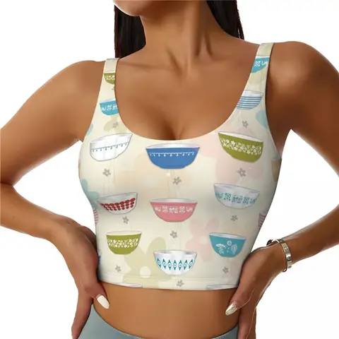 Custom Vintage Pyrex Bowls Collection Women Sports Bras High Impact Vest Gym Workout Yoga Crop Tank Top