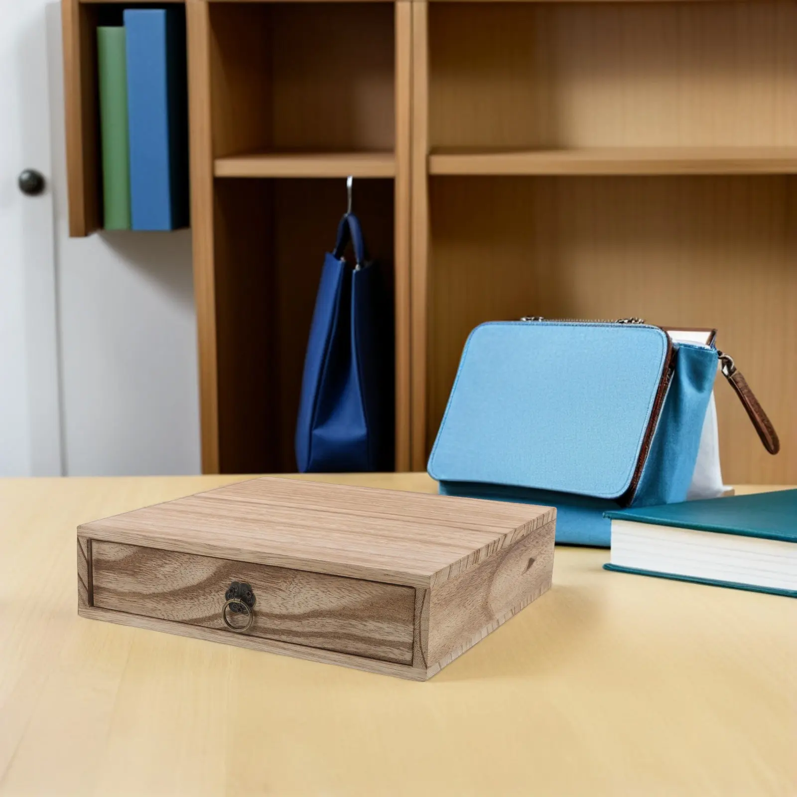 Solid Wood Desk Drawer Storage Box Retro Organizer for Stationery Small Decorative Items Home Office Tabletop Decor