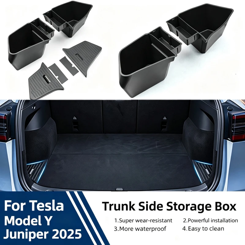 For New Tesla Model Y Juniper 2026+ TPE Car Trunk Side Storage Box New Cover Mat Partition Board Stowing Space Decoration