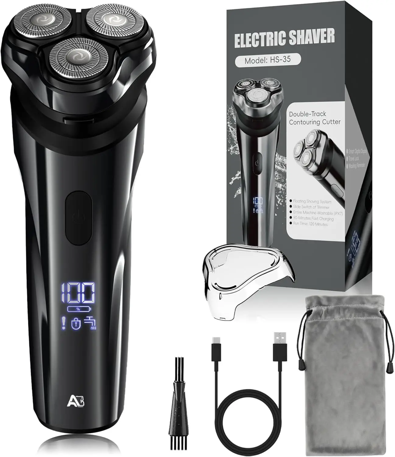 

Мужская электробритва, для влажного и сухого бритья, водонепроницаемость IPX7, 4D плавающая головка, LED-дисплей, зарядка Type-C, удобна для путешествий