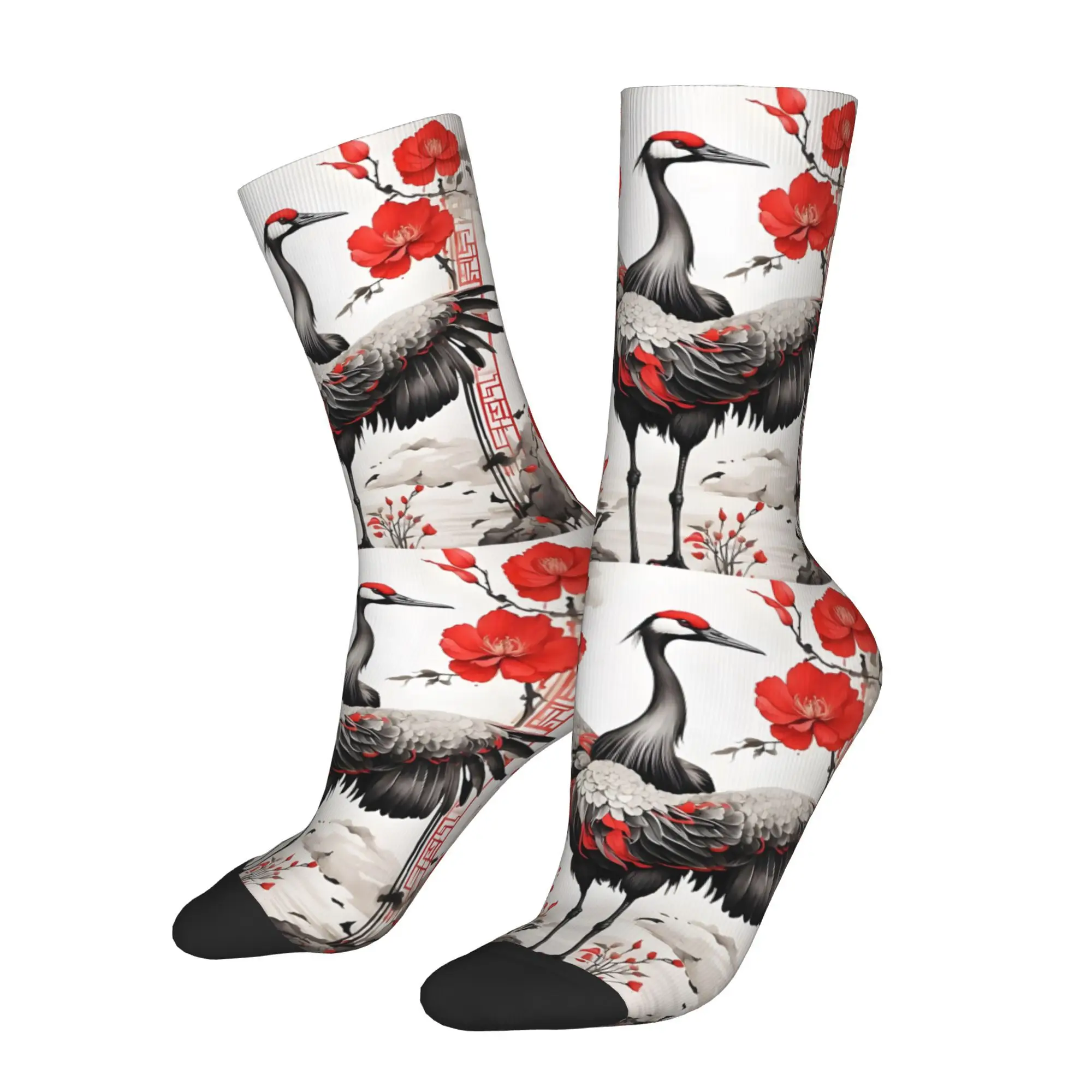 

China Ink Painting Plants Animals Men Socks Cycling Year Round Comfort Stockings for Cycling Daily Wear