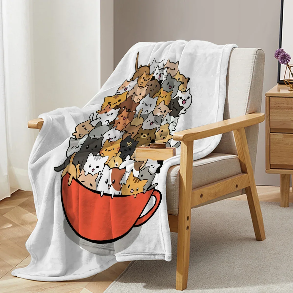 Cat In A Teacup Printed Throw Blanket Plush Fluffy Flannel Fleece Blanket Soft Throws for Sofa Couch and Bed