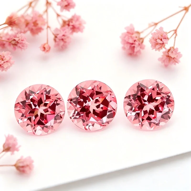Laborgezüchtete Padparadscha-Edelsteine in Roter Lotusfarbe, Runde Form, Zertifiziert Verfügbar – Detail 5