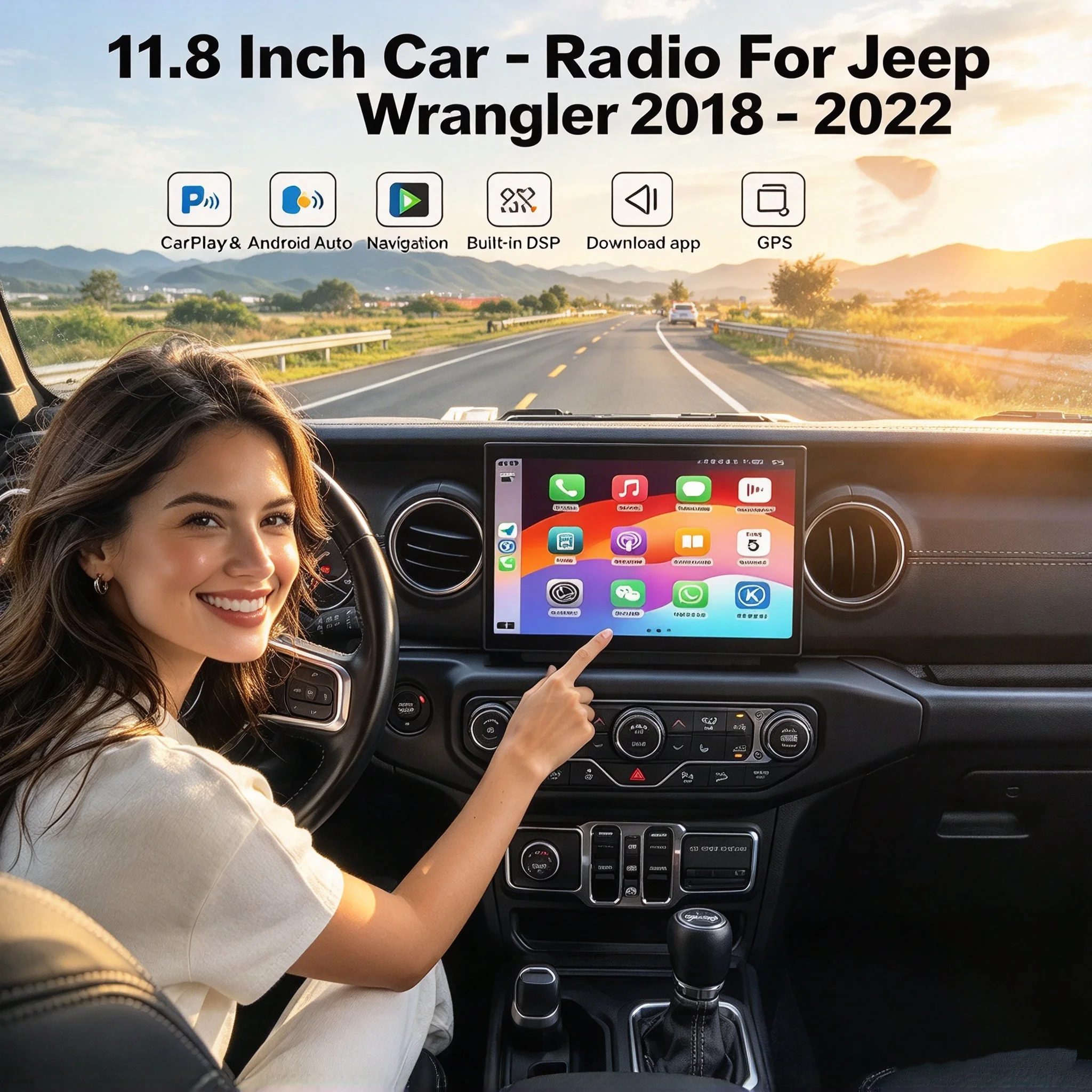 11.8 Inch For Jeep Wrangler 2018-2022 Android 14 Car Radio Multimedia Video Player Stereo Wireless Carplay GPS Navigation DSP 4G