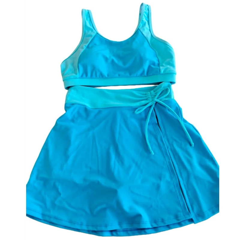 

Купальник с высокой талией, женский, из двух частей, спортивный, с юбкой на завязках для коррекции живота, комплект 2026