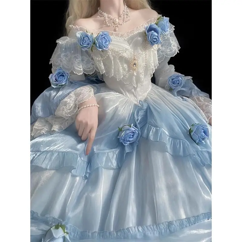 

Japan Gradient Blue Lolita Fairy Dress Elegant Lolita Adult Ceremony Heavy Industry Puffy Princess Dress