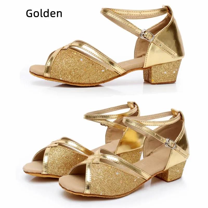 Children Ballroom Dance Shoes Woman Kids Latin Modern Dancing Shoes Girls Shoes Practice Salsa Tango Sandals 3.5CM Low Heel