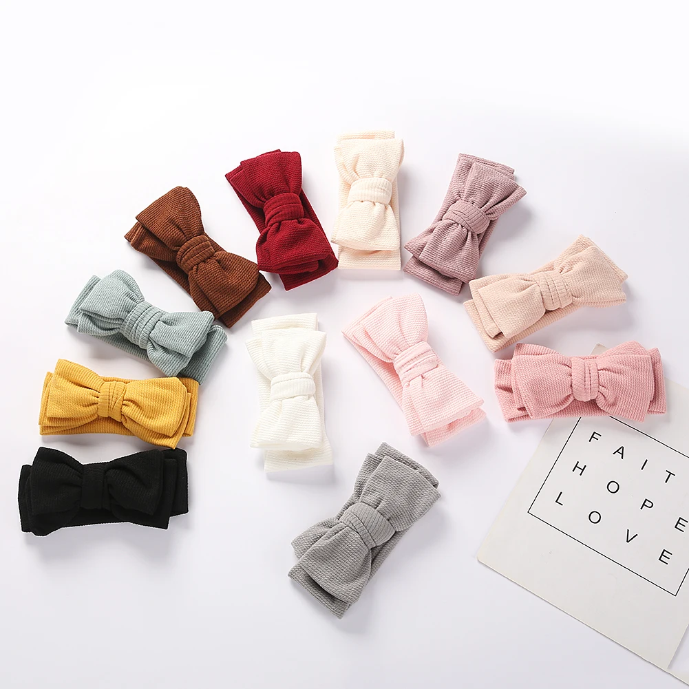 Solid Ribbed Turban Headband Hair Bow Tie Hairbands Topknot Handmade Fashion Kids Headwraps Double Layers Toddler Accessories