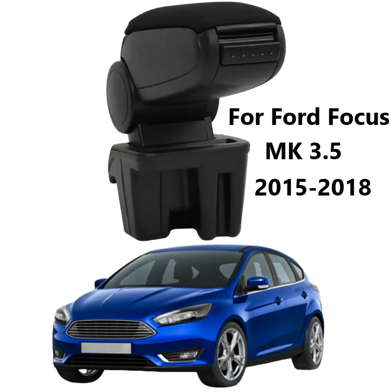 

For Ford Focus MK3.5 2015–2018 Car Center Armrest Leather & Fabric Console Storage Box Replacement Cover