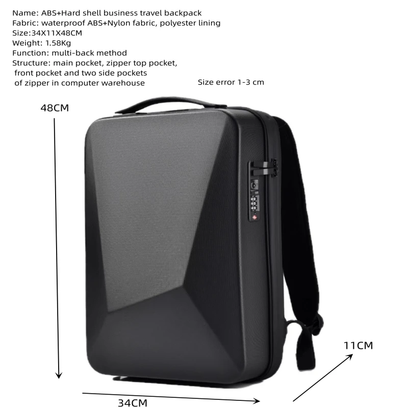 ABS+PC Hard-shell Men\'s Shoulder Bag Business Travel Electric Backpack Flat for a Business Trip With Password  Lock