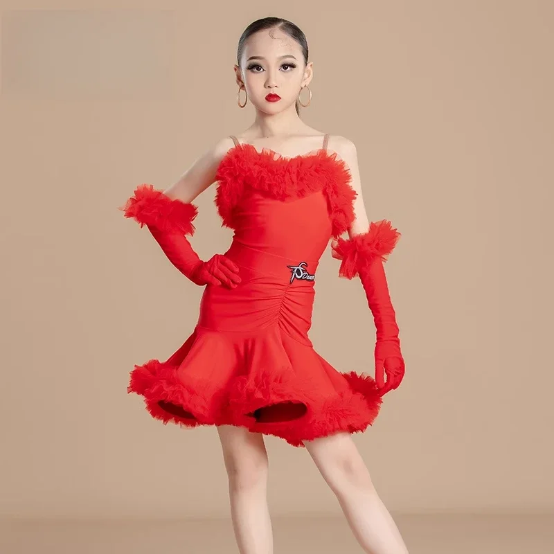 Latin Dance Competition Skirt National Standard Dance Secret Lace Performance Advanced Edition Professional Art Exam Strap Dress