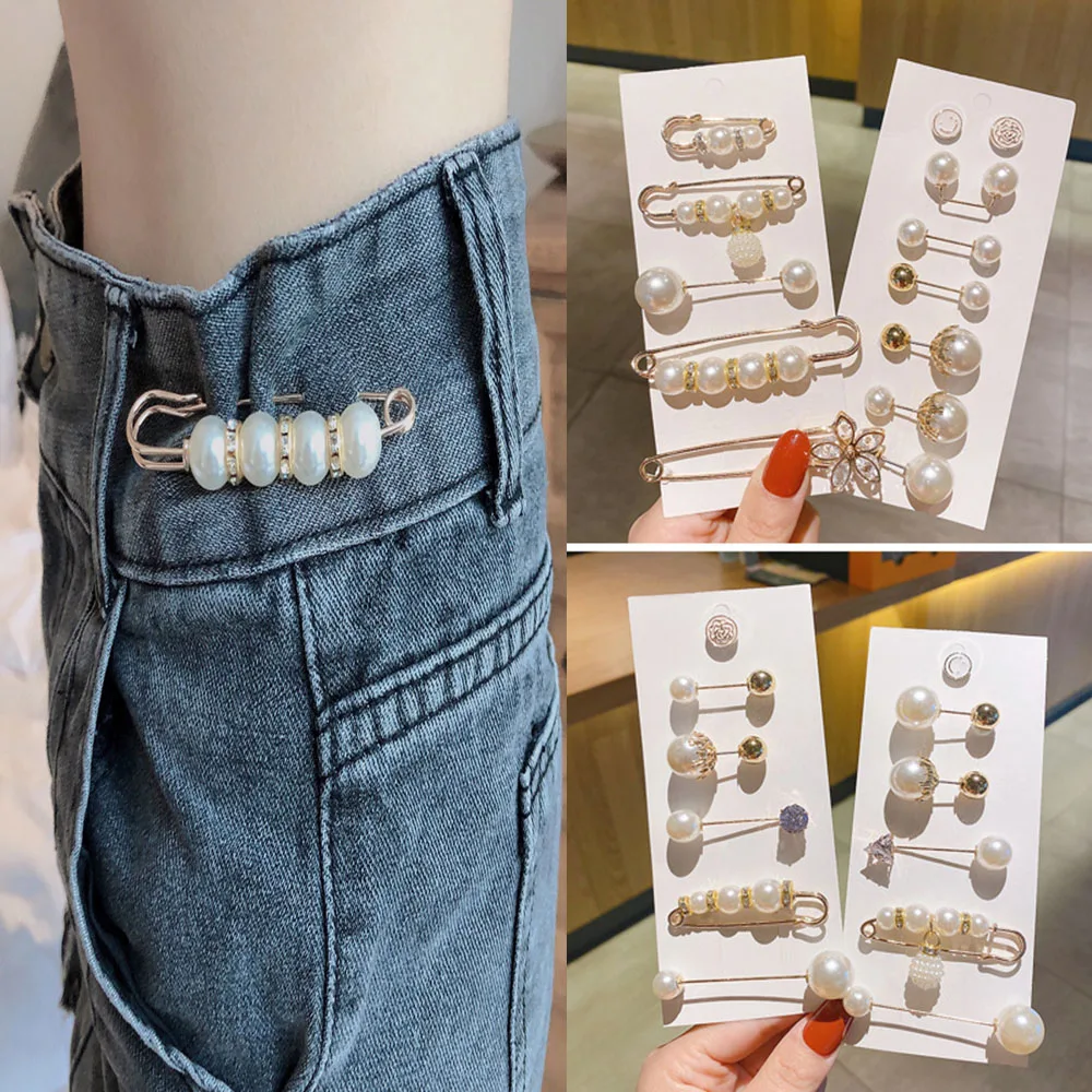 Detachable Metal Fake Pearl Pins Fastener Pants Pin Retractable Button Sewing-Free Buckles For Jeans Perfect Fit Reduce Waist