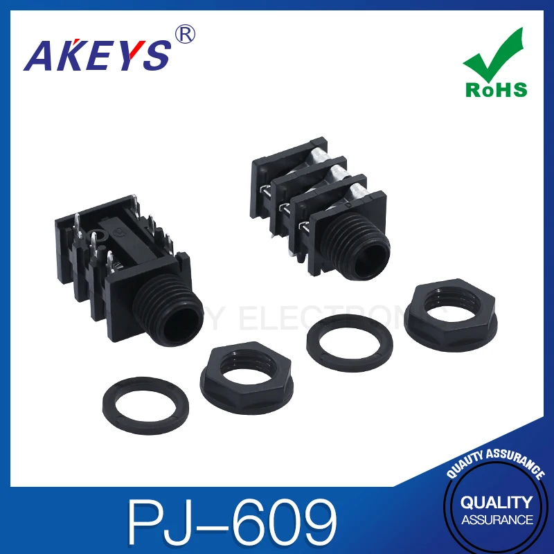 5PCS PJ-609 Plastic 6.35mm Socket 6.35-636 Microphone 6-Pin Stereo Headphone Female Socket Port