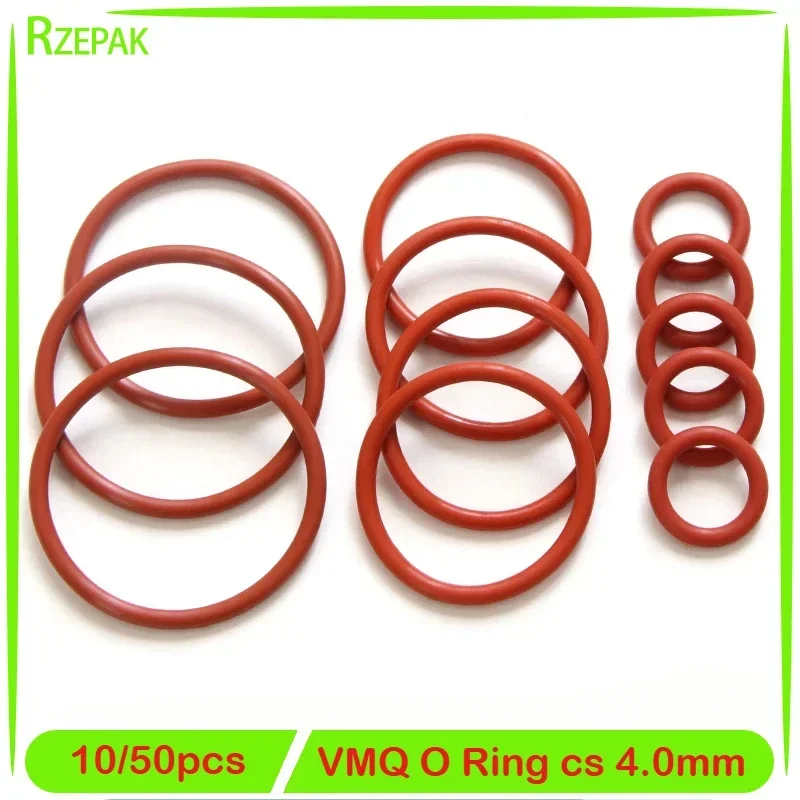 

10/50pcs VMQ O Ring Gasket CS 4mm OD 12 ~ 150mm Red Waterproof Washer Round O Shape Silicone Ring Food Grade